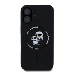 iPhone 16 telefontok - Karl Lagerfeld és Choupette - MagSafe kompatibilis fekete hátlap tok-1