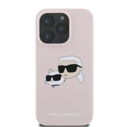 iPhone 16 Pro telefontok - Karl Lagerfeld és Choupette Head - MagSafe kompatibilis pink hátlap tok-1