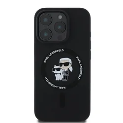 iPhone 16 Pro Max telefontok - Karl Lagerfeld és Choupette - MagSafe kompatibilis fekete hátlap tok-1