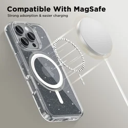 Telefontok iPhone 16 Pro Max - Tech-Protect Flexair Hybrid - MagSafe kompatibilis átlátszó/csillámos műanyag hátlap tok, szilikon kerettel-1