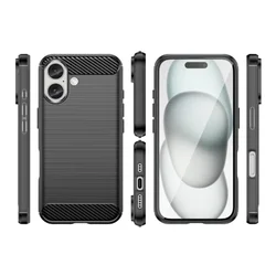 iPhone 16 telefontok - Carbon Fiber - fekete szilikon hátlap tok-1