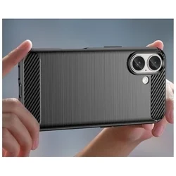 iPhone 16 telefontok - Carbon Fiber - fekete szilikon hátlap tok-2