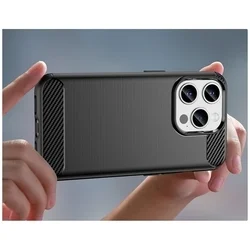 iPhone 16 Pro Max telefontok - Carbon Fiber - fekete szilikon hátlap tok-3