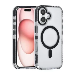 Telefontok iPhone 16 Plus - MagSafe kompatibilis átlátszó/fekete nyakbaakasztós hátlap tok-2