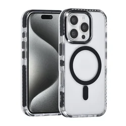 Telefontok iPhone 16 Pro Max - MagSafe kompatibilis átlátszó/fekete nyakbaakasztós hátlap tok-1