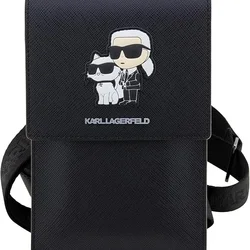 KARL LAGERFELD Saffiano Karl & Choupette Telefontok - telefontartó táska, fekete-3