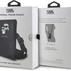 KARL LAGERFELD Saffiano Karl & Choupette Telefontok - telefontartó táska, fekete-4