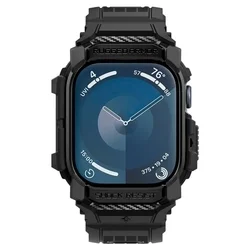 Apple Watch 10 (42 mm) okosóra szíj+tok - Spigen Rugged Armor - fekete szilikon szíj+tok-5