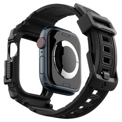 Apple Watch 10 (42 mm) okosóra szíj+tok - Spigen Rugged Armor - fekete szilikon szíj+tok-1