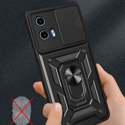 Telefontok Motorola Moto G85 5G - Camshield - fekete szilikon tok, kitámasztó ujjgyűrűvel, csúsztatható kameravédővel-3