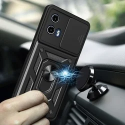 Telefontok Motorola Moto G85 5G - Camshield - fekete szilikon tok, kitámasztó ujjgyűrűvel, csúsztatható kameravédővel-5