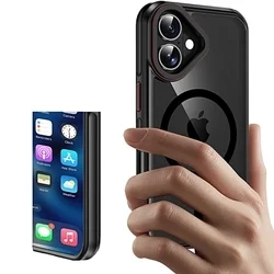 iPhone 16 telefontok - Tech-Protect Maghybrid - MagSafe kompatibilis áttetsző műanyag hátlap tok, fekete szilikon kerettel-1