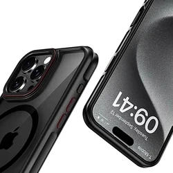 iPhone 16 Pro telefontok - Tech-Protect Maghybrid - MagSafe kompatibilis áttetsző műanyag hátlap tok, fekete/piros szilikon kerettel-2