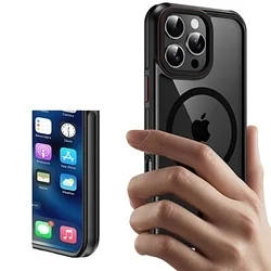 iPhone 16 Pro telefontok - Tech-Protect Maghybrid - MagSafe kompatibilis áttetsző műanyag hátlap tok, fekete/piros szilikon kerettel-1