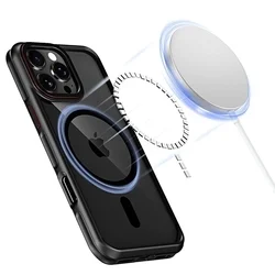 iPhone 16 Pro Max telefontok - Tech-Protect Maghybrid - MagSafe kompatibilis áttetsző műanyag hátlap tok, fekete/piros szilikon kerettel-3