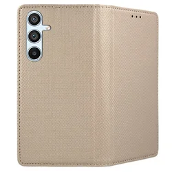 Samsung Galaxy S24 FE telefontok - arany mágneses szilikon keretes könyvtok-2