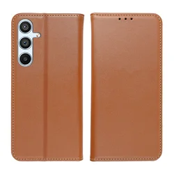 Samsung Galaxy A16 5G telefontok - Eredeti bőr Smart barna mágneses szilikon keretes könyvtok-1