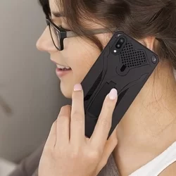 Telefontok Samsung Galaxy M10 - Forcell Defender Stand fekete ütésálló, kitámasztható hátlap tok-4