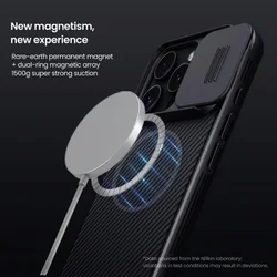 iPhone 16 Pro Max telefontok - Nillkin csúsztatható kameravédős fekete hátlap tok, beépített mágnessel-2