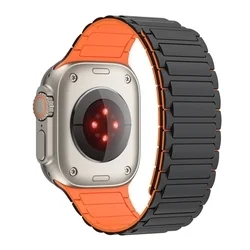 Apple Watch 4/5/6/7/8/9/SE/ULTRA 1/2 (42 / 44 / 45 / 49 mm) - Tech- Protect Iconband - mágneses fekete/narancssárga szilikon szíj-1