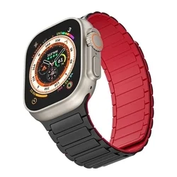 Apple Watch 4/5/6/7/8/9/SE/ULTRA 1/2 (42 / 44 / 45 / 49 mm) - Tech- Protect Iconband - mágneses fekete/piros szilikon szíj-2