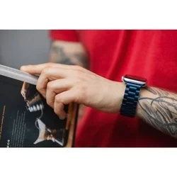 Apple Watch 42 / 44 / 45 / 49 mm okosóra szíj - F- Design FA10 - kék fém szíj-3