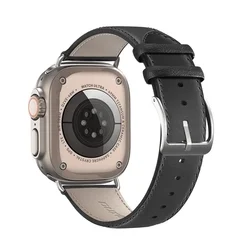 Apple Watch 38 / 40 / 41 mm okosóra szíj - Dux Ducis YS - fekete bőr szíj-1