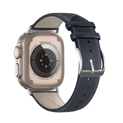 Apple Watch 42 / 44 / 45 / 49 mm okosóra szíj - Dux Ducis YS - kék bőr szíj-1
