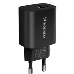 Telefon töltő: Wozinsky WGWCW - USB / Type-C (USB-C) portos fekete hálózati gyors töltőfej, 20W-1