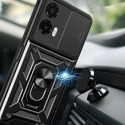 Telefontok Motorola Moto G35 5G - Camshield - fekete szilikon tok, kitámasztó ujjgyűrűvel, csúsztatható kameravédővel-4