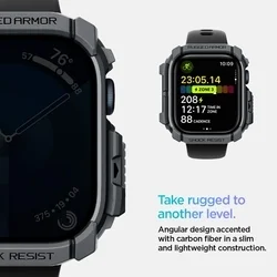Apple Watch 10 / 11 (46 mm) okosóra tok - SPIGEN RUGGED ARMOR sötét szürke szilikon tok-12