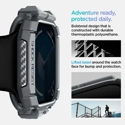 Apple Watch 10 / 11 (46 mm) okosóra tok - SPIGEN RUGGED ARMOR sötét szürke szilikon tok-3