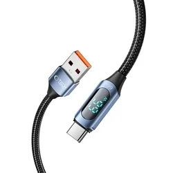 TECH-PROTECT Ultraboost kábel - USB / Type-C (USB-C) fekete szövet gyorstöltő kábel, kijelzővel 1m, 6A/66W-3