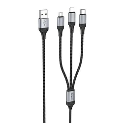 HOCO X102 - 3in1 kábel - USB - Lightning / Type-C (USB-C) / MicroUSB fekete szövet kábel 2,4A, 1 m-1
