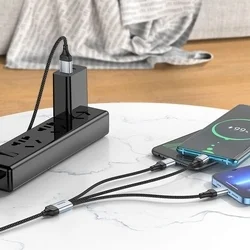 HOCO X102 - 3in1 kábel - USB - Lightning / Type-C (USB-C) / MicroUSB fekete szövet kábel 2,4A, 1 m-3