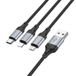 HOCO X102 - 3in1 kábel - USB - Lightning / Type-C (USB-C) / MicroUSB fekete szövet kábel 2,4A, 1 m-2
