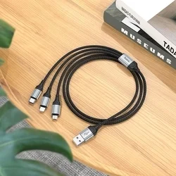 HOCO X102 - 3in1 kábel - USB - Lightning / Type-C (USB-C) / MicroUSB fekete szövet kábel 2,4A, 1 m-4