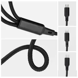3in1 kábel - USB - Lightning / Type-C (USB-C) / MicroUSB fekete szövet kábel 2,4A, 1,2 m-1