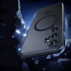 Samsung Galaxy S24 FE telefontok - Tech-Protect Magmat - MagSafe kompatibilis áttetsző fekete műanyag hátlap tok, fekete szilikon kerettel-2