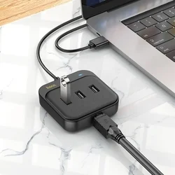 HOCO HB35 HUB adapter - 4in1 porttal, 3 x USB / RJ45, fekete adapter 1,2m USB kábellel-1