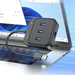 HOCO HB35 HUB adapter - 4in1 porttal, 3 x USB / RJ45, fekete adapter 20 cm USB kábellel-3