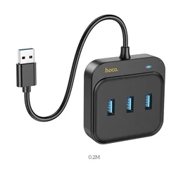 HOCO HB35 HUB adapter - 4in1 porttal, 3 x USB / RJ45, fekete adapter 20 cm USB kábellel-1
