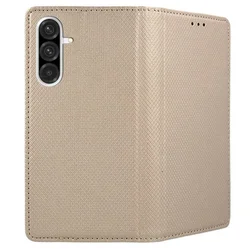 Samsung Galaxy A36 5G telefontok - arany mágneses szilikon keretes könyvtok-2