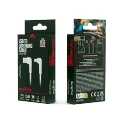 Maxlife MXUC-09 kábel - USB / Lightning fehér kábel 1m (90 fokban elfordított csatlakozó végekkel) 2,4A-4