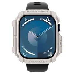 Apple Watch 10 (46 mm) okosóra tok - SPIGEN RUGGED ARMOR bézs szilikon tok-4