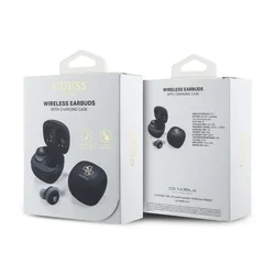 Headsett: Guess 4G Logo Mini TWS - fekete vezeték nélküli stereo bluetooth headset, töltőtokkal-3