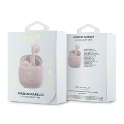 Guess Classic Logo TWS headset - pink vezeték nélküli stereo bluetooth headset, töltőtokkal-3