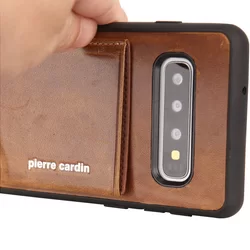 Telefontok Samsung Galaxy S10 - Barna Pierre Cardin Valódi Bőr Hátlaptok  -2
