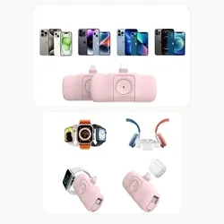 Wozinsky WF16-YCS - pink powerbank beépített Type-C (USB-C) csatlakozóval, 5000mAh + beépített Type-C (USB-C) kábellel + Apple Watch töltő ﻿-2
