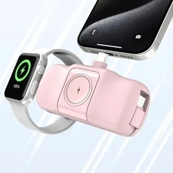 Wozinsky WF16-YCS - pink powerbank beépített Type-C (USB-C) csatlakozóval, 5000mAh + beépített Type-C (USB-C) kábellel + Apple Watch töltő ﻿-3